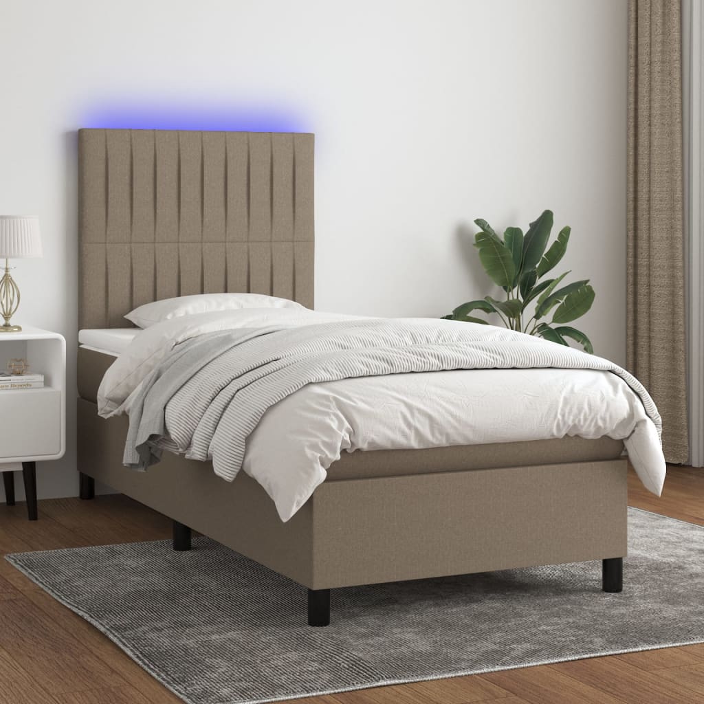vidaXL Posteľ boxsping s matracom a LED sivohnedá 100x200 cm látka