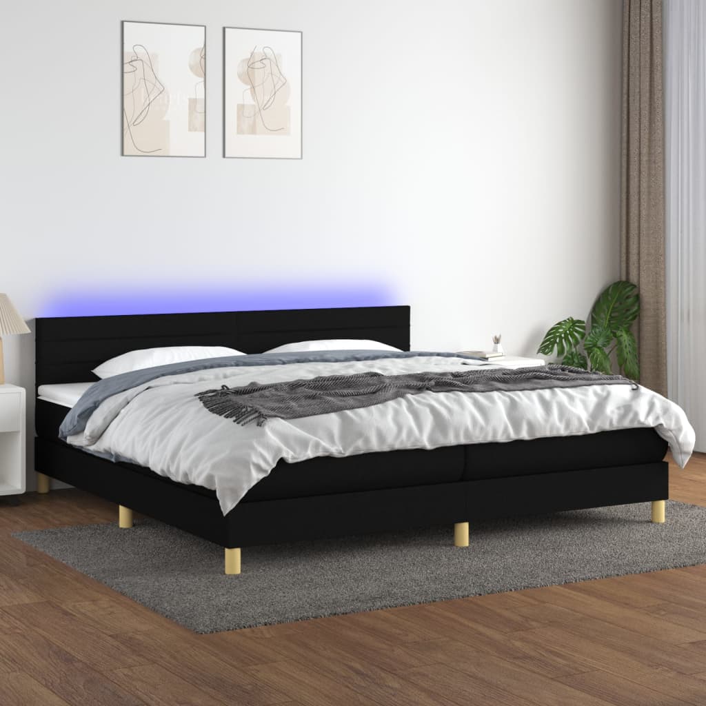 vidaXL Posteľ boxsping s matracom a LED čierna 200x200 cm látka