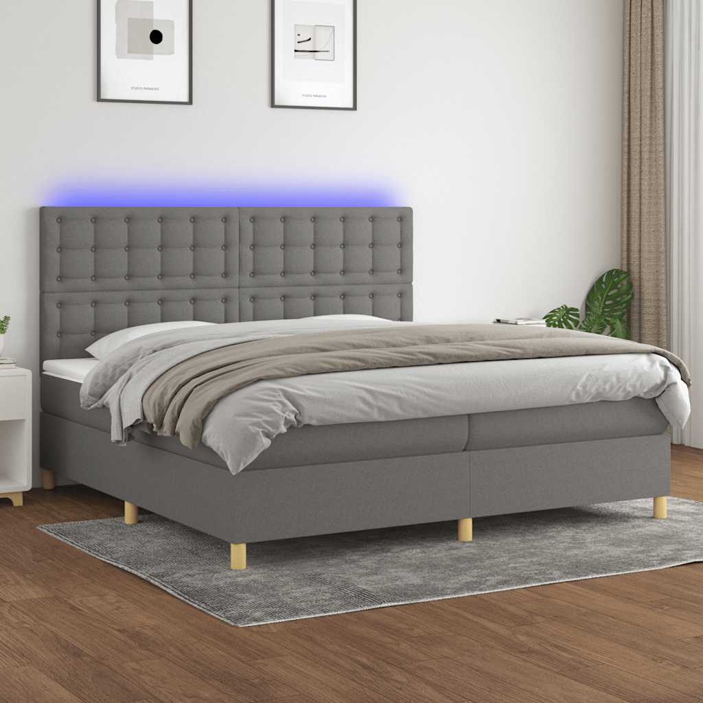 vidaXL Posteľ boxsping s matracom a LED tmavosivá 200x200 cm látka