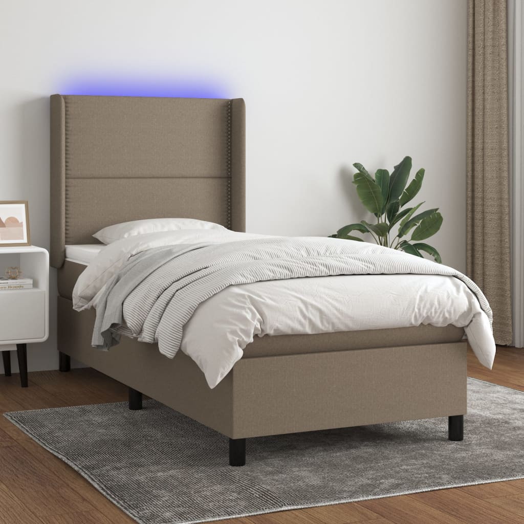 vidaXL Posteľ boxsping s matracom a LED sivohnedá 100x200 cm látka