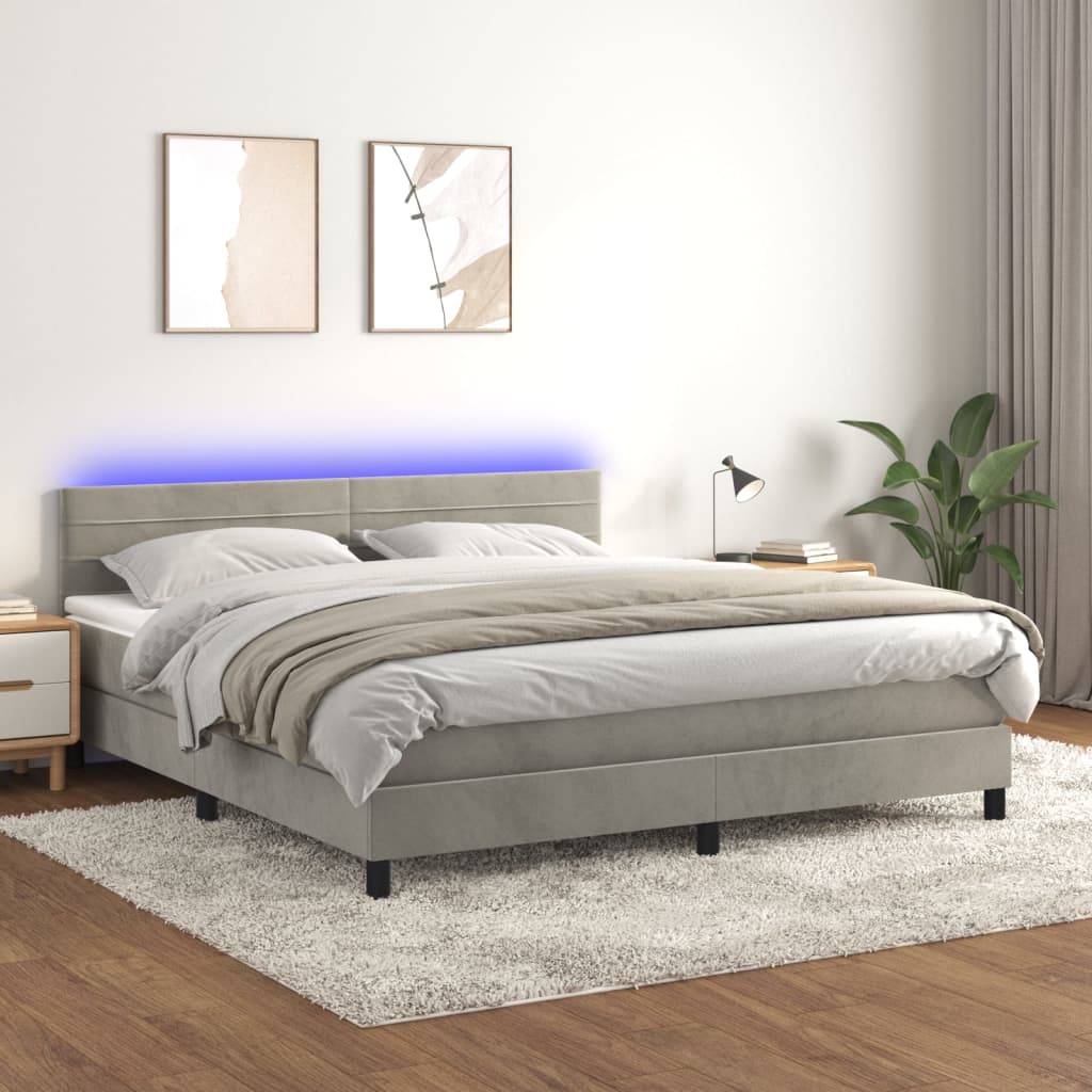vidaXL Posteľ boxsping s matracom a LED bledosivá 180x200 cm zamat
