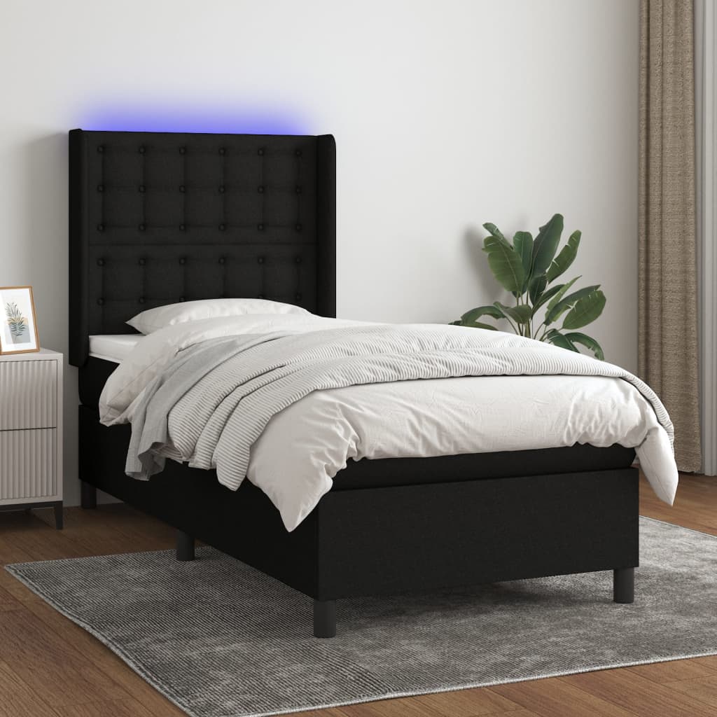 vidaXL Posteľ boxsping s matracom a LED čierna 80x200 cm látka