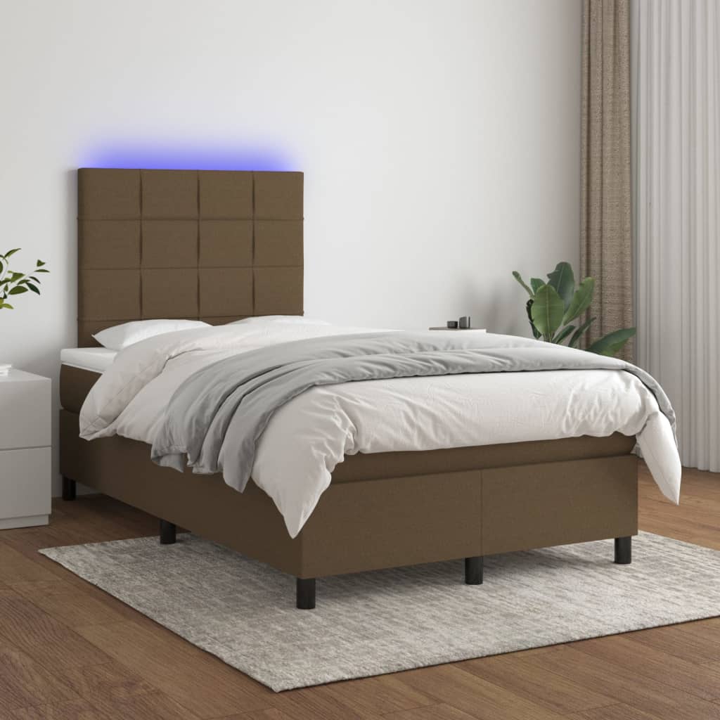 vidaXL Posteľ boxsping s matracom a LED tmavohnedá 120x200 cm látka