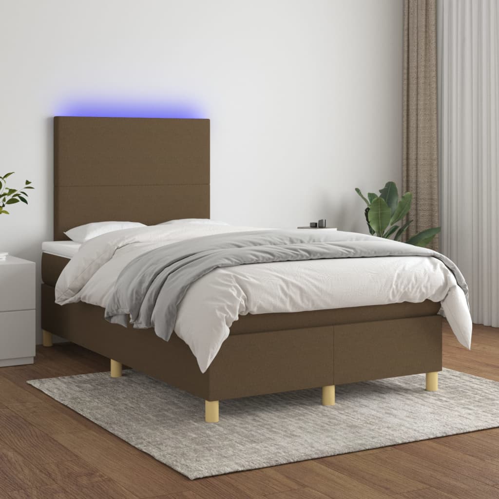 vidaXL Posteľ boxsping s matracom a LED tmavohnedá 120x200 cm látka