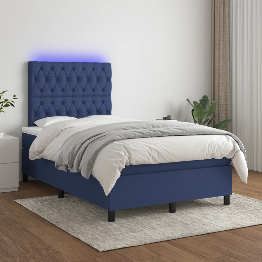 vidaXL Posteľ boxsping s matracom a LED modrá 120x200 cm látka