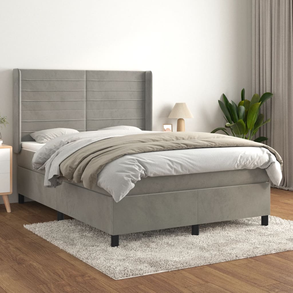 vidaXL Posteľný rám boxsping s matracom bledosivý 140x190 cm zamat