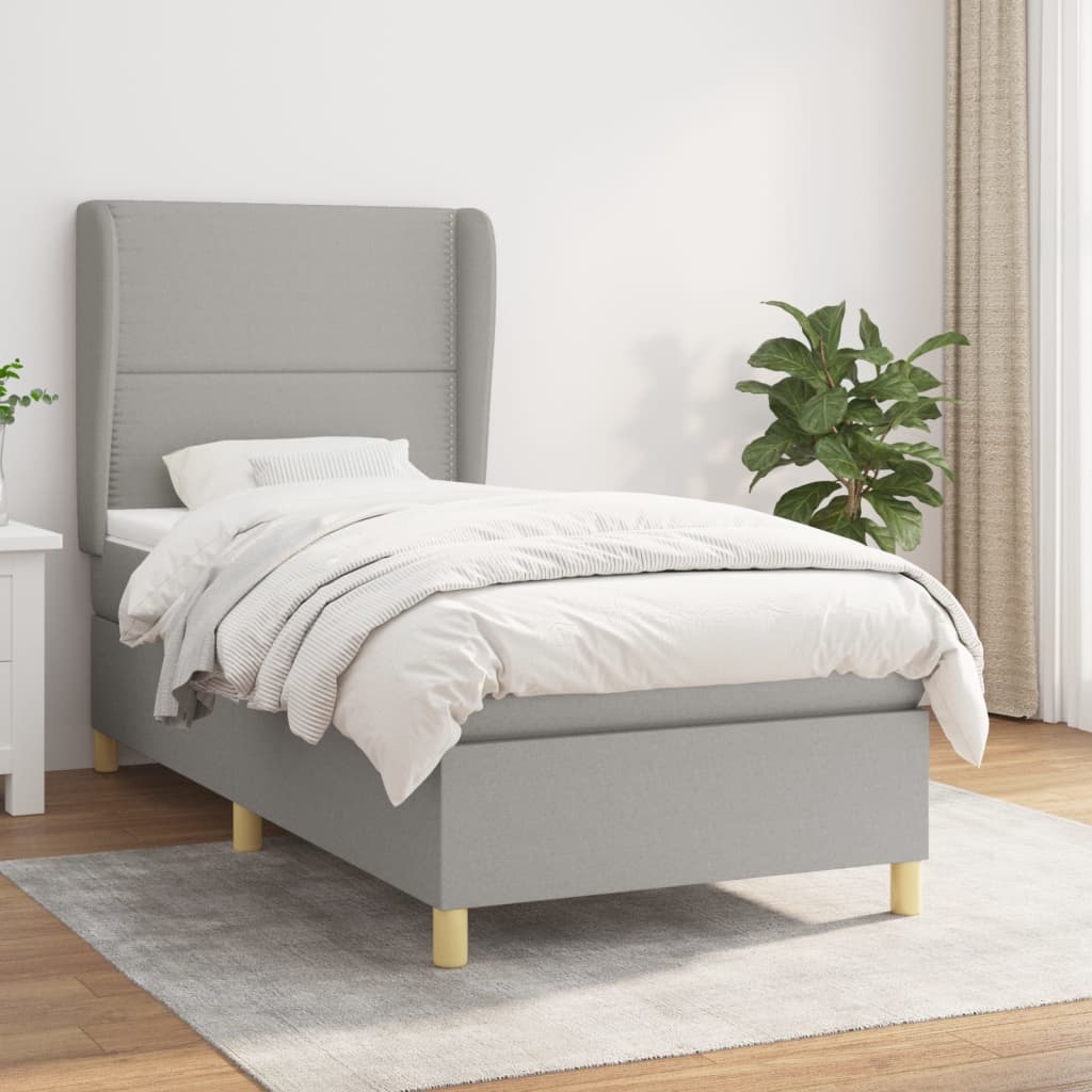 vidaXL Posteľný rám boxsping s matracom bledosivý 90x190 cm látka