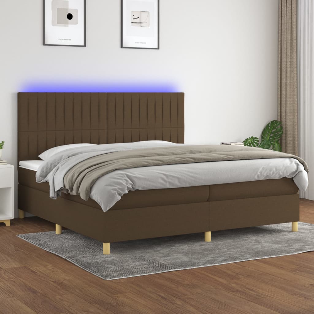 vidaXL Posteľ boxsping s matracom a LED tmavohnedá 200x200 cm látka
