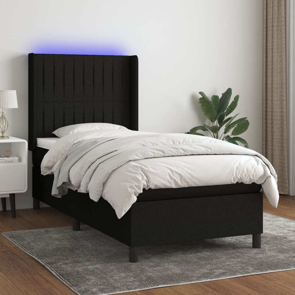 vidaXL Posteľ boxsping s matracom a LED čierna 100x200 cm látka