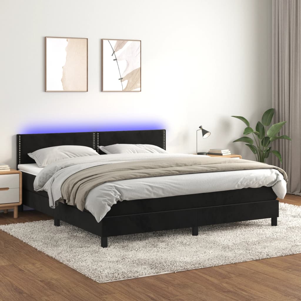 vidaXL Posteľ boxsping s matracom a LED čierna 160x200 cm zamat
