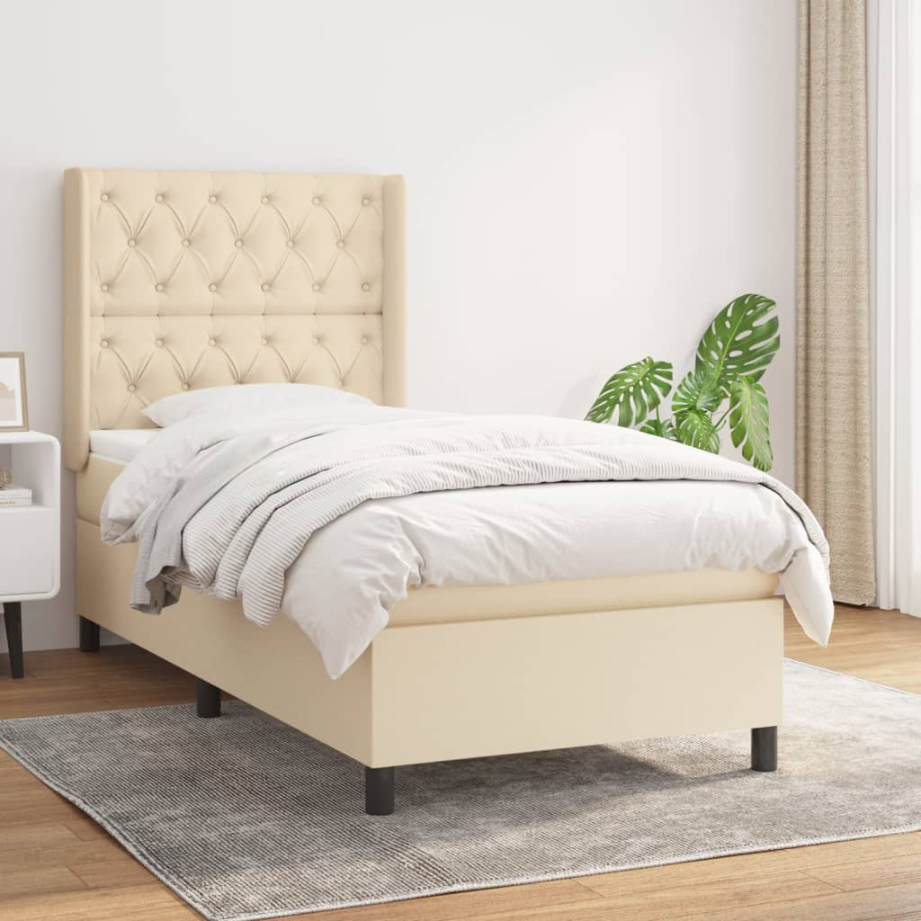 vidaXL Posteľný rám boxsping s matracom krémový 80x200 cm látka