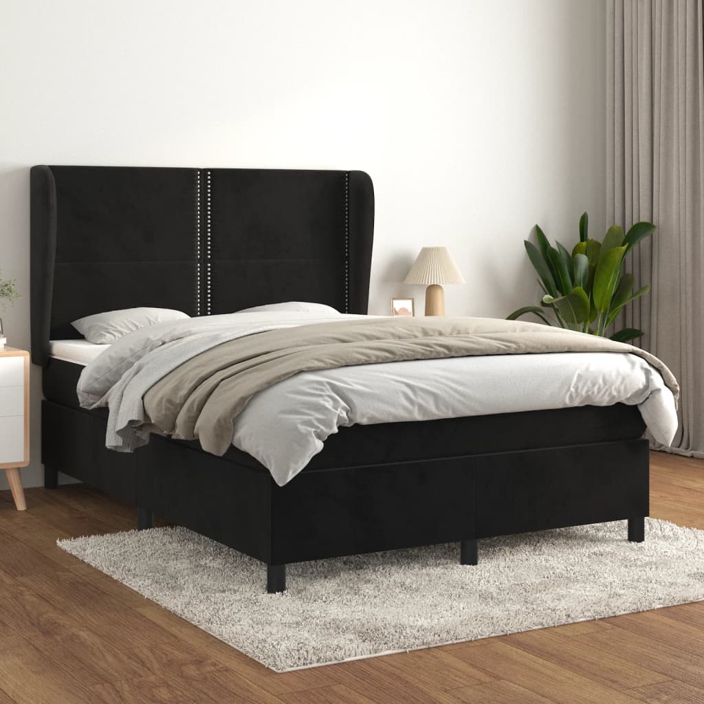 vidaXL Posteľný rám boxspring s matracom čierny 140x200 cm zamat