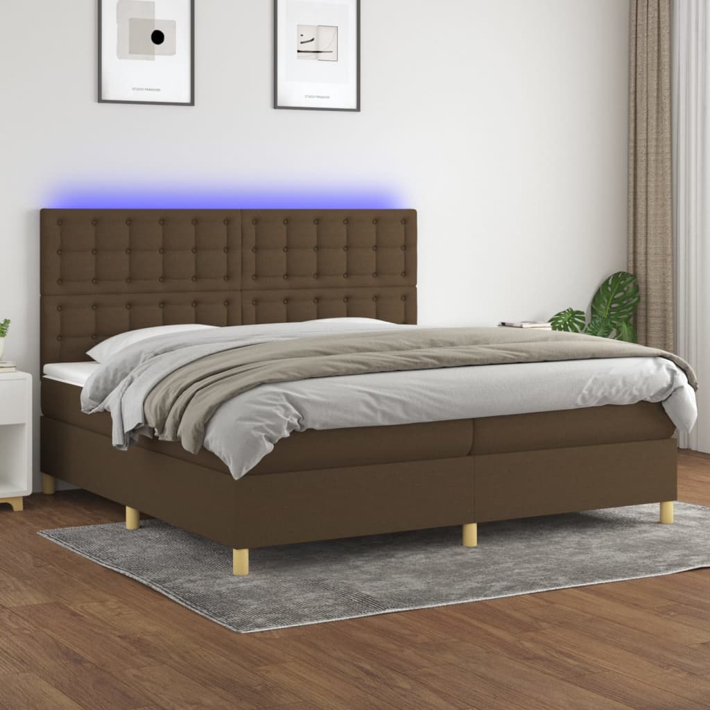 vidaXL Posteľ boxsping s matracom a LED tmavohnedá 200x200 cm látka