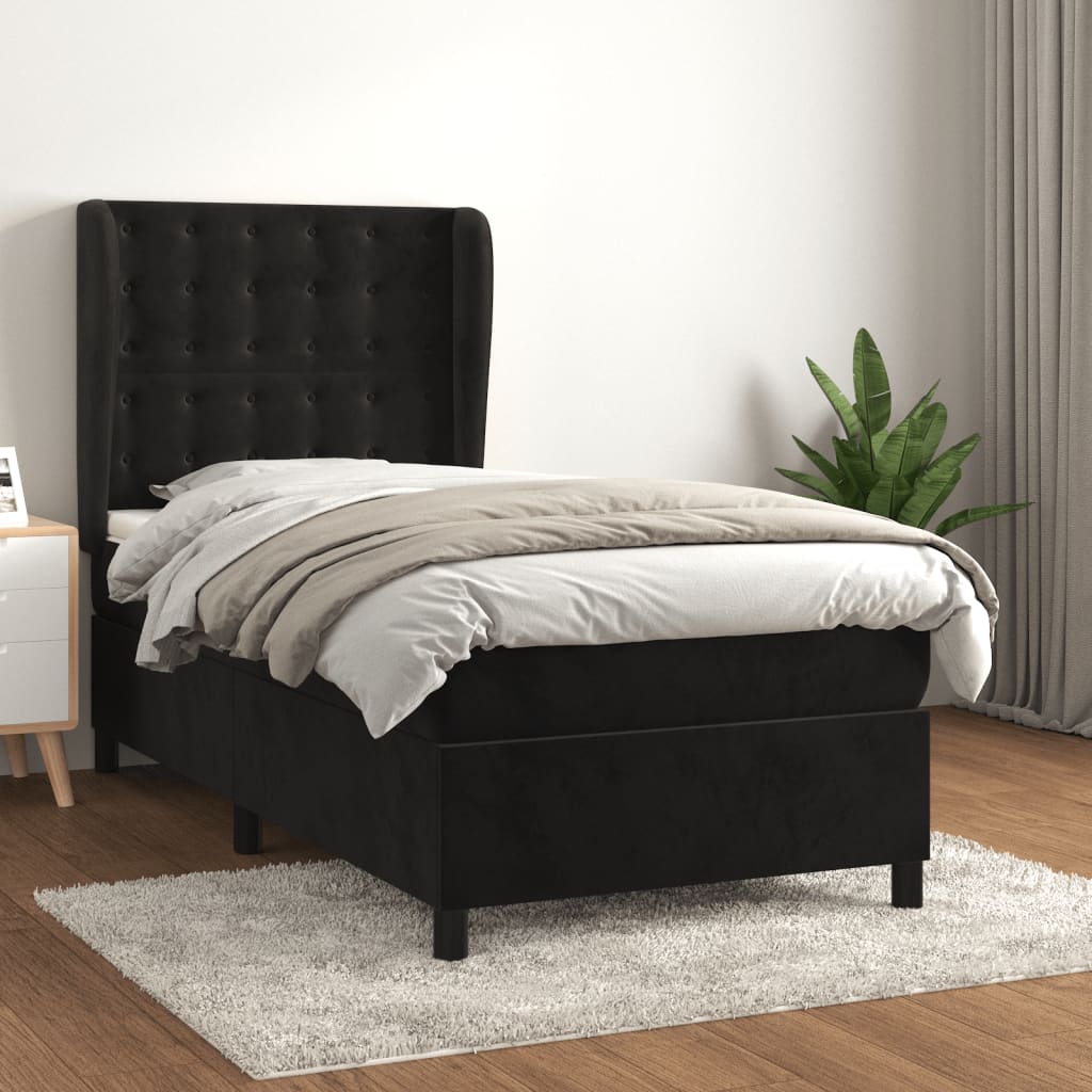 vidaXL Posteľný rám boxspring s matracom čierny 90x190 cm zamat