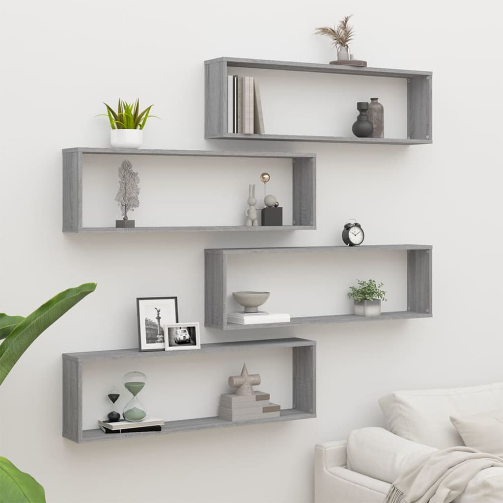 vidaXL Kockové police 4 ks sivé sonoma 100x15x30 cm spracované drevo
