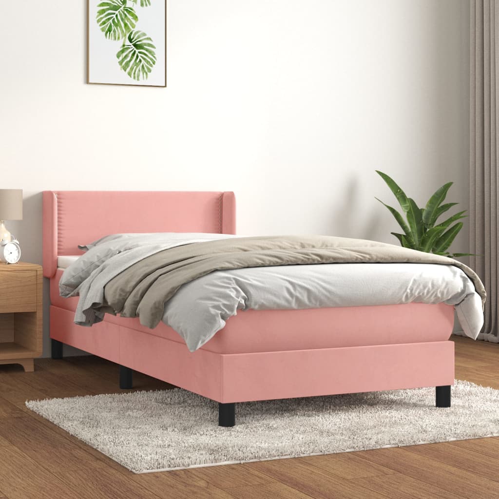 vidaXL Posteľný rám boxsping s matracom ružový 100x200 cm zamat