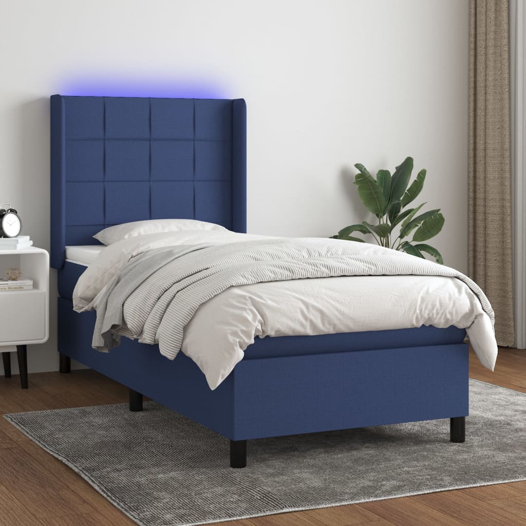 vidaXL Posteľ boxsping s matracom a LED modrá 80x200 cm látka