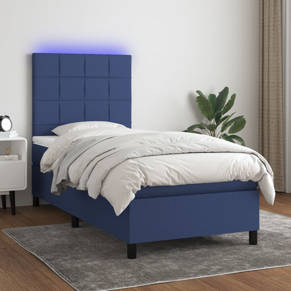 vidaXL Posteľ boxsping s matracom a LED modrá 80x200 cm látka
