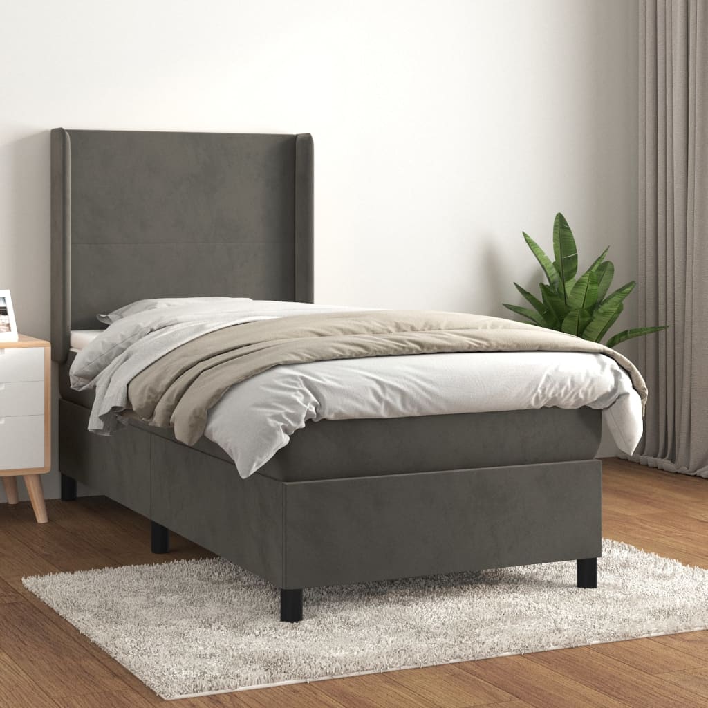 vidaXL Posteľný rám boxspring s matracom tmavosivý 90x200 cm zamat
