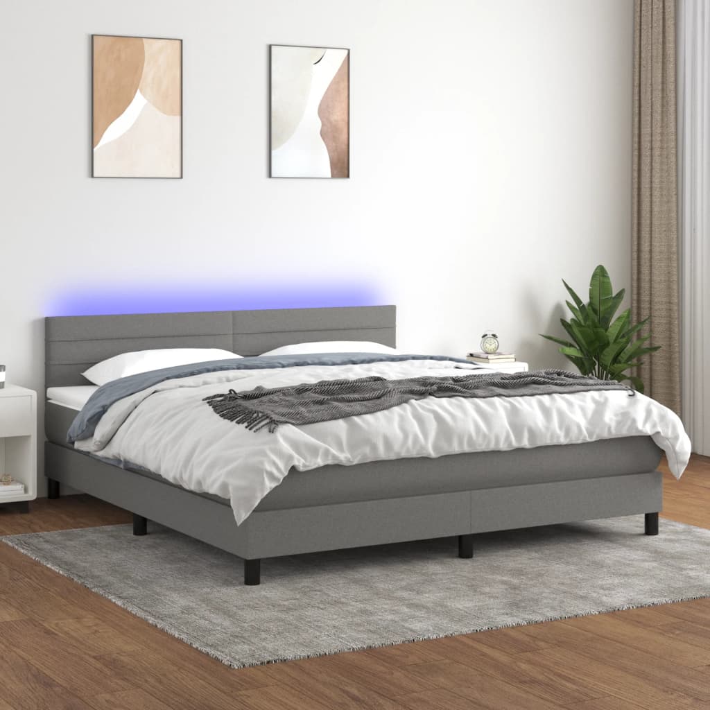 vidaXL Posteľ boxsping s matracom a LED tmavosivá 180x200 cm látka