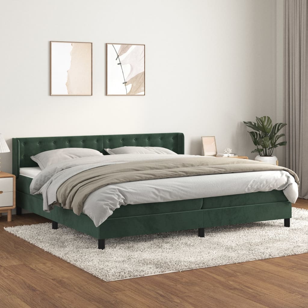 vidaXL Posteľný rám boxsping s matracom tmavozelený 200x200 cm zamat
