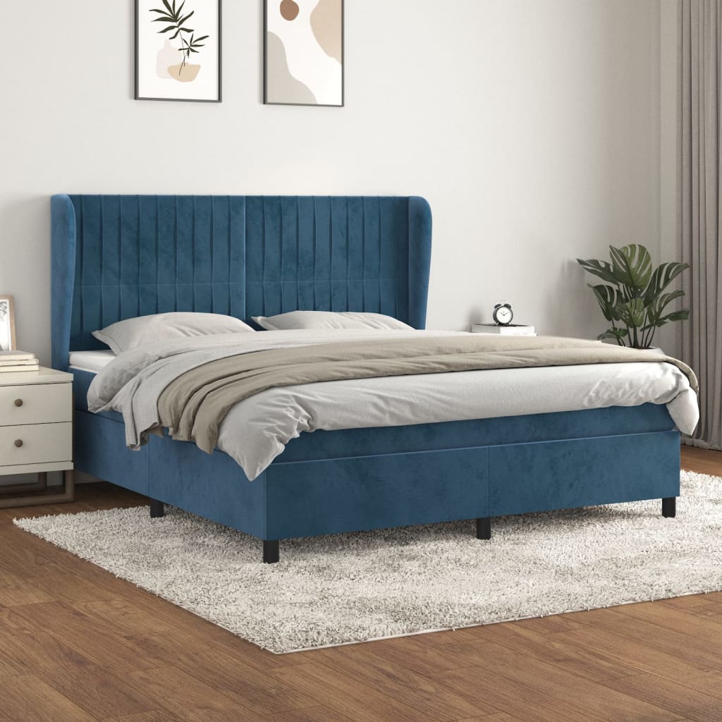 vidaXL Posteľný rám boxsping s matracom tmavomodrý 160x200 cm zamat