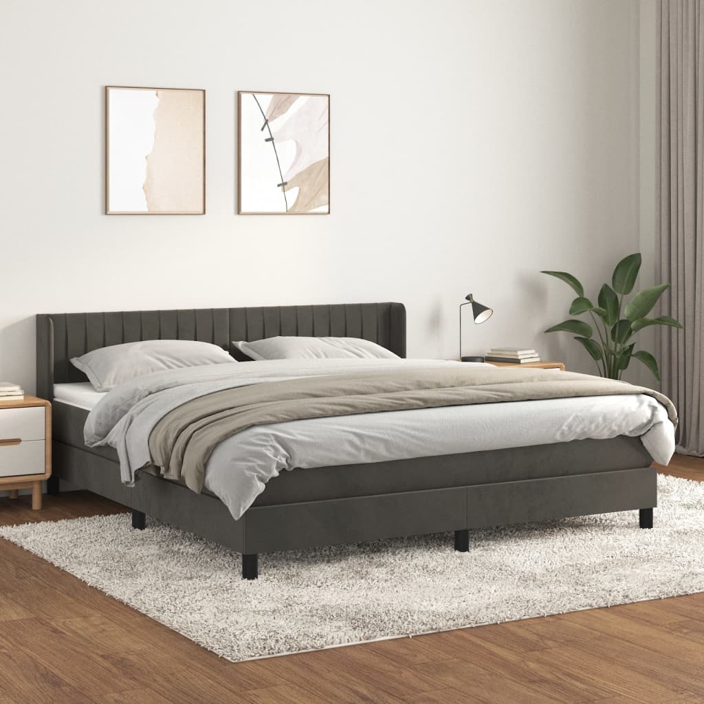 vidaXL Posteľný rám boxspring s matracom tmavosivý 160x200 cm zamat
