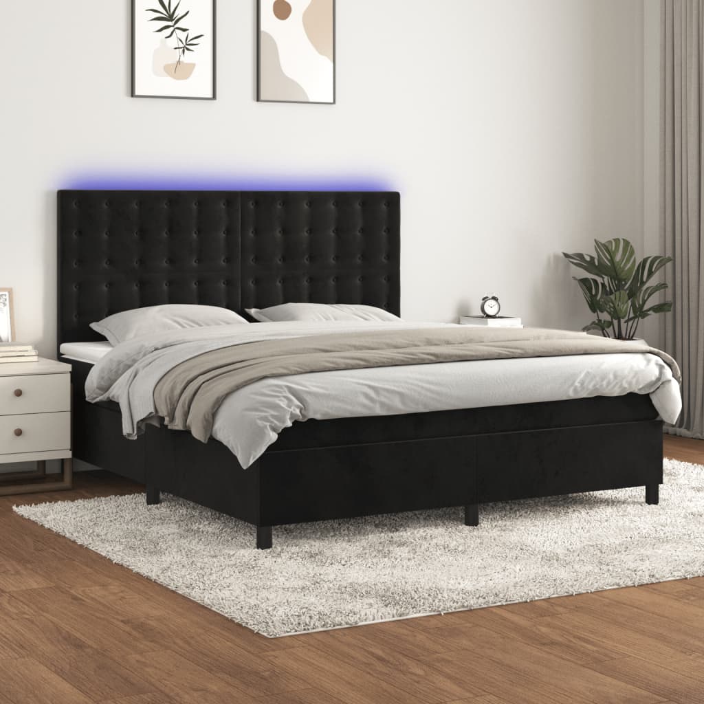 vidaXL Posteľ boxsping s matracom a LED čierna 160x200 cm zamat