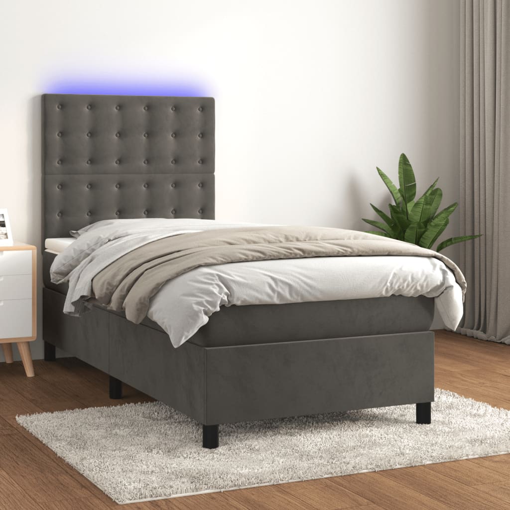 vidaXL Posteľ boxsping s matracom a LED tmavosivá 80x200 cm zamat