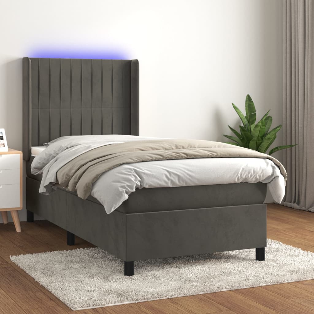 vidaXL Posteľ boxsping s matracom a LED tmavosivá 80x200 cm zamat
