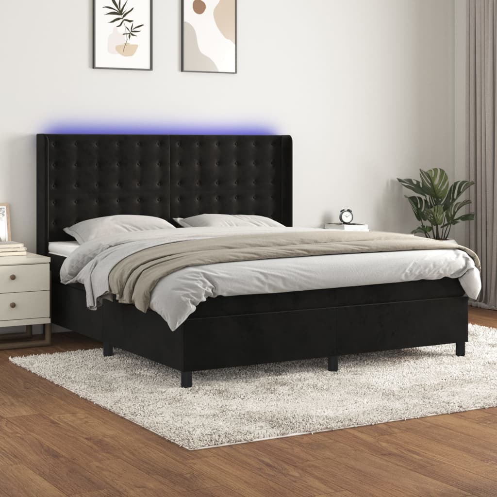 vidaXL Posteľ boxsping s matracom a LED čierna 160x200 cm zamat