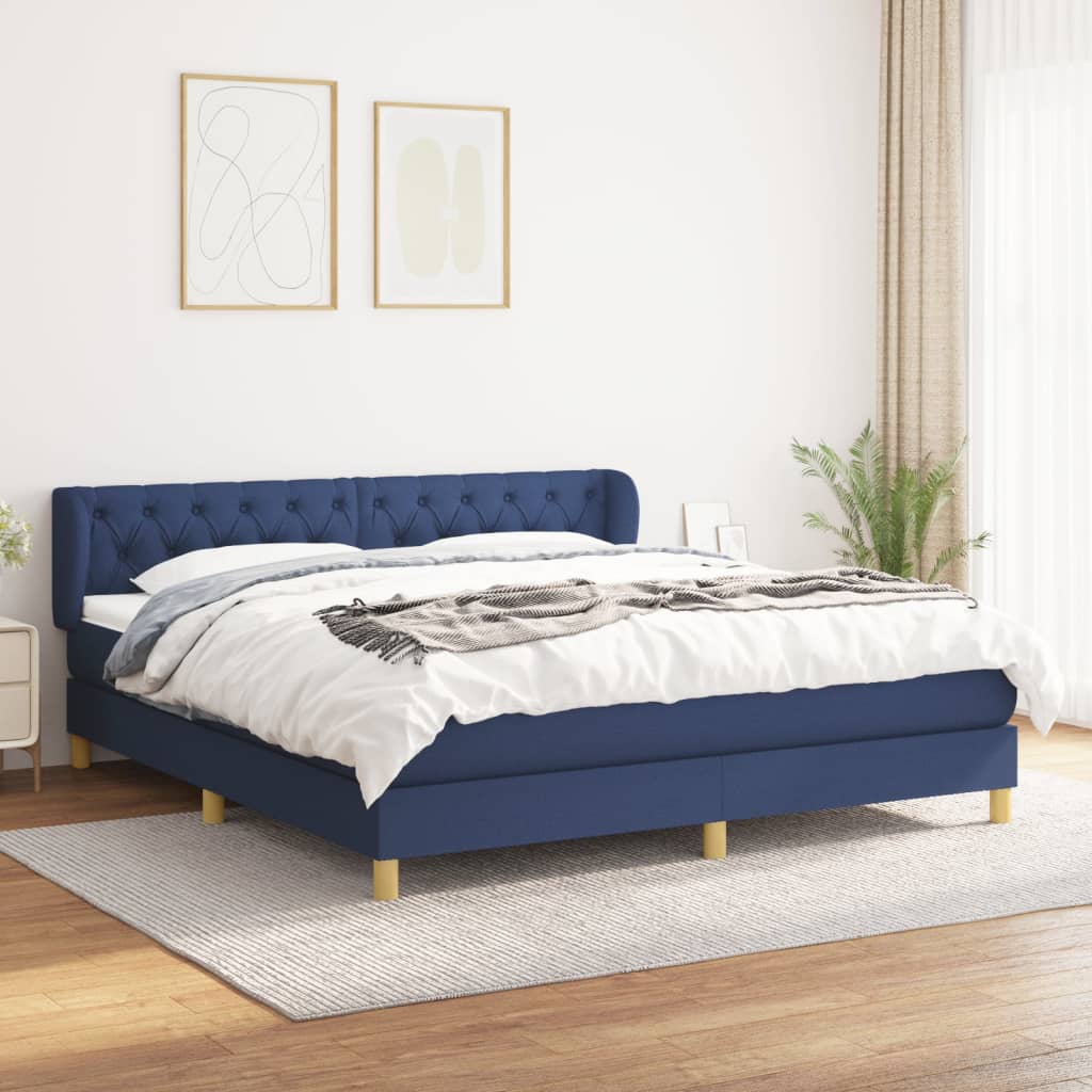 vidaXL Posteľný rám boxspring s matracom modrý 160x200 cm látka