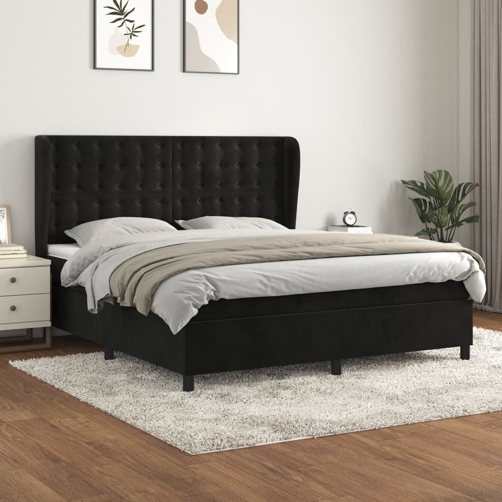 vidaXL Posteľný rám boxspring s matracom čierny 160x200 cm zamat