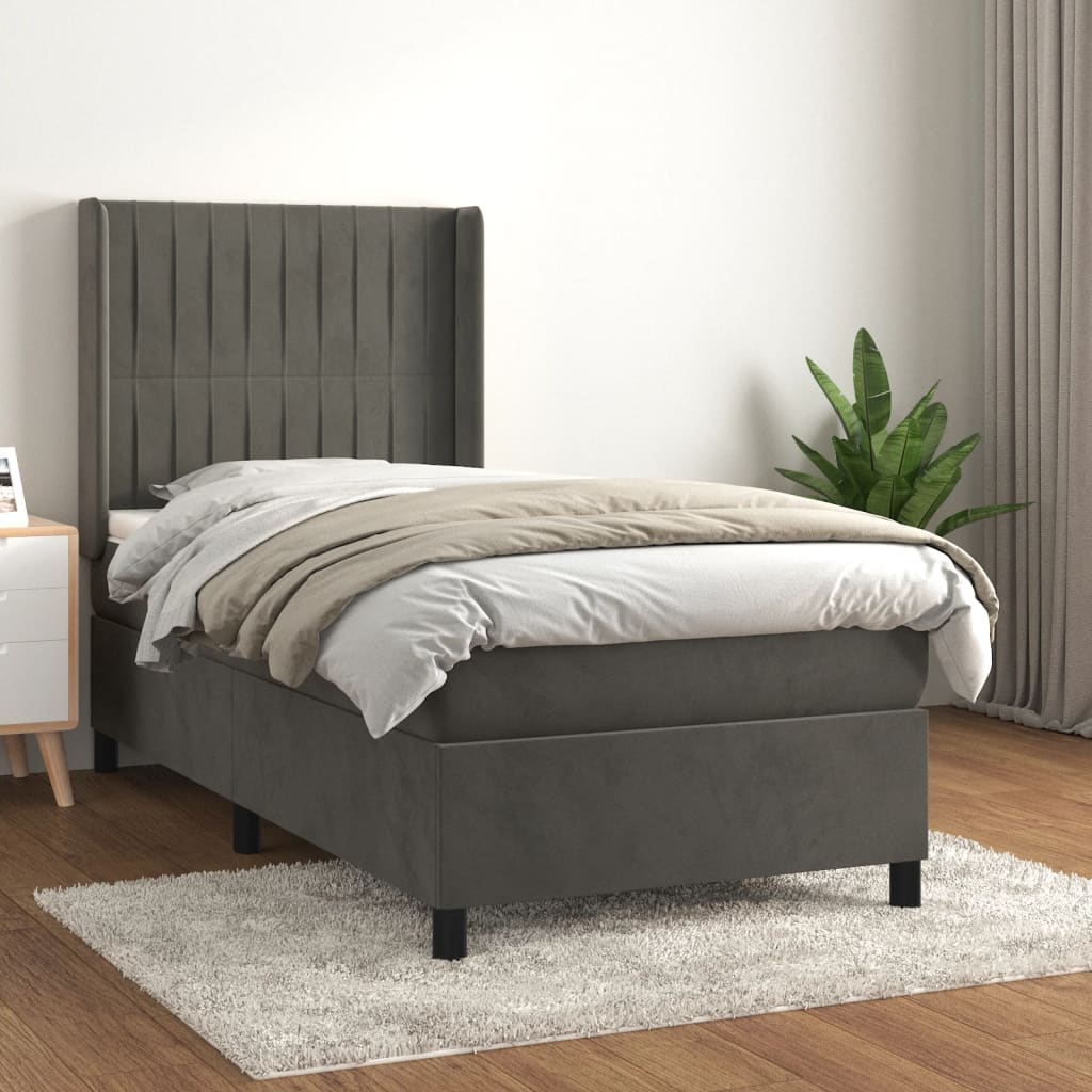 vidaXL Posteľný rám boxspring s matracom tmavosivý 80x200 cm zamat