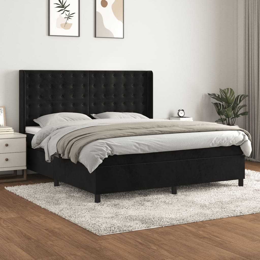 vidaXL Posteľný rám boxspring s matracom čierny 160x200 cm zamat