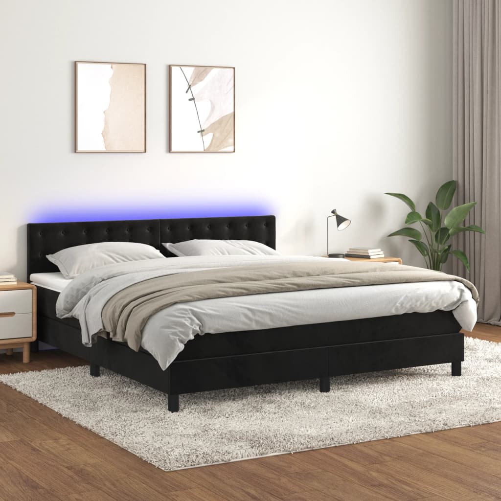 vidaXL Posteľ boxsping s matracom a LED čierna 160x200 cm zamat