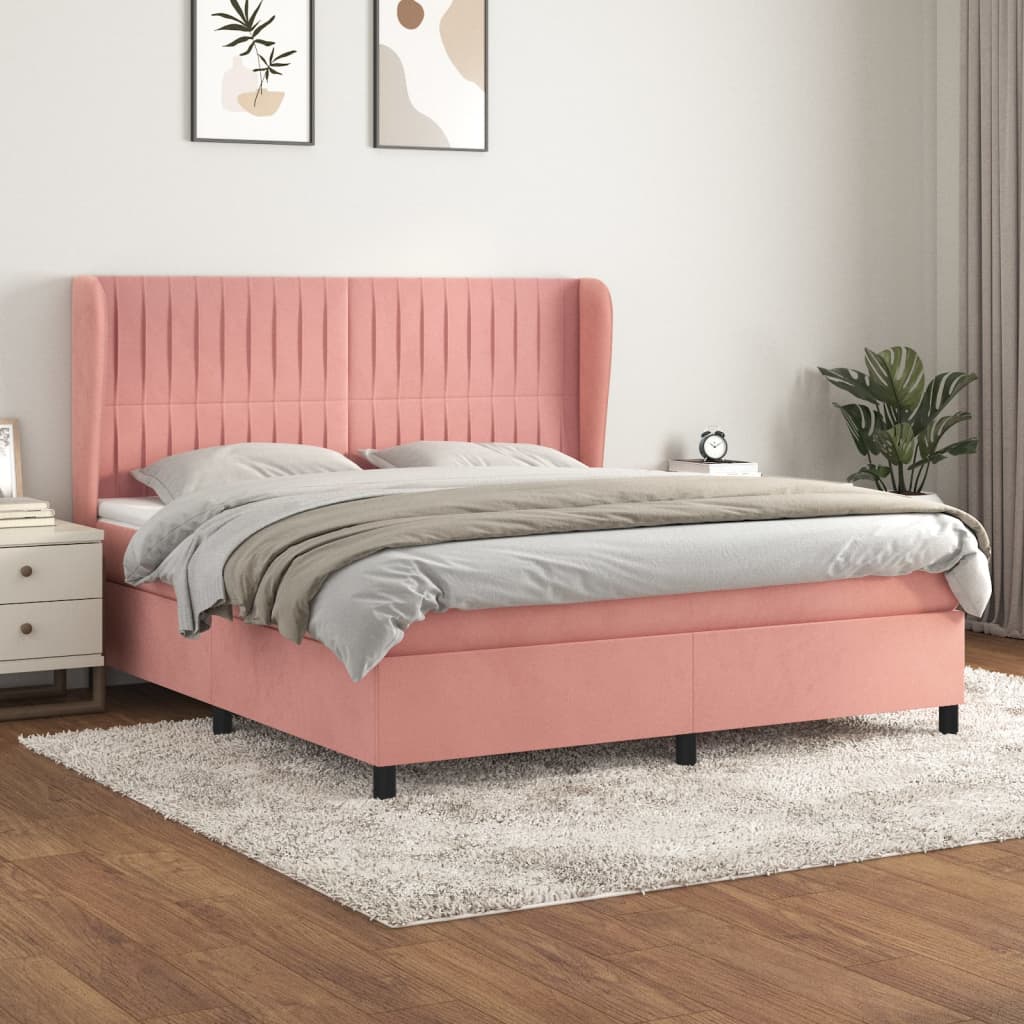 vidaXL Posteľný rám boxsping s matracom ružový 180x200 cm zamat