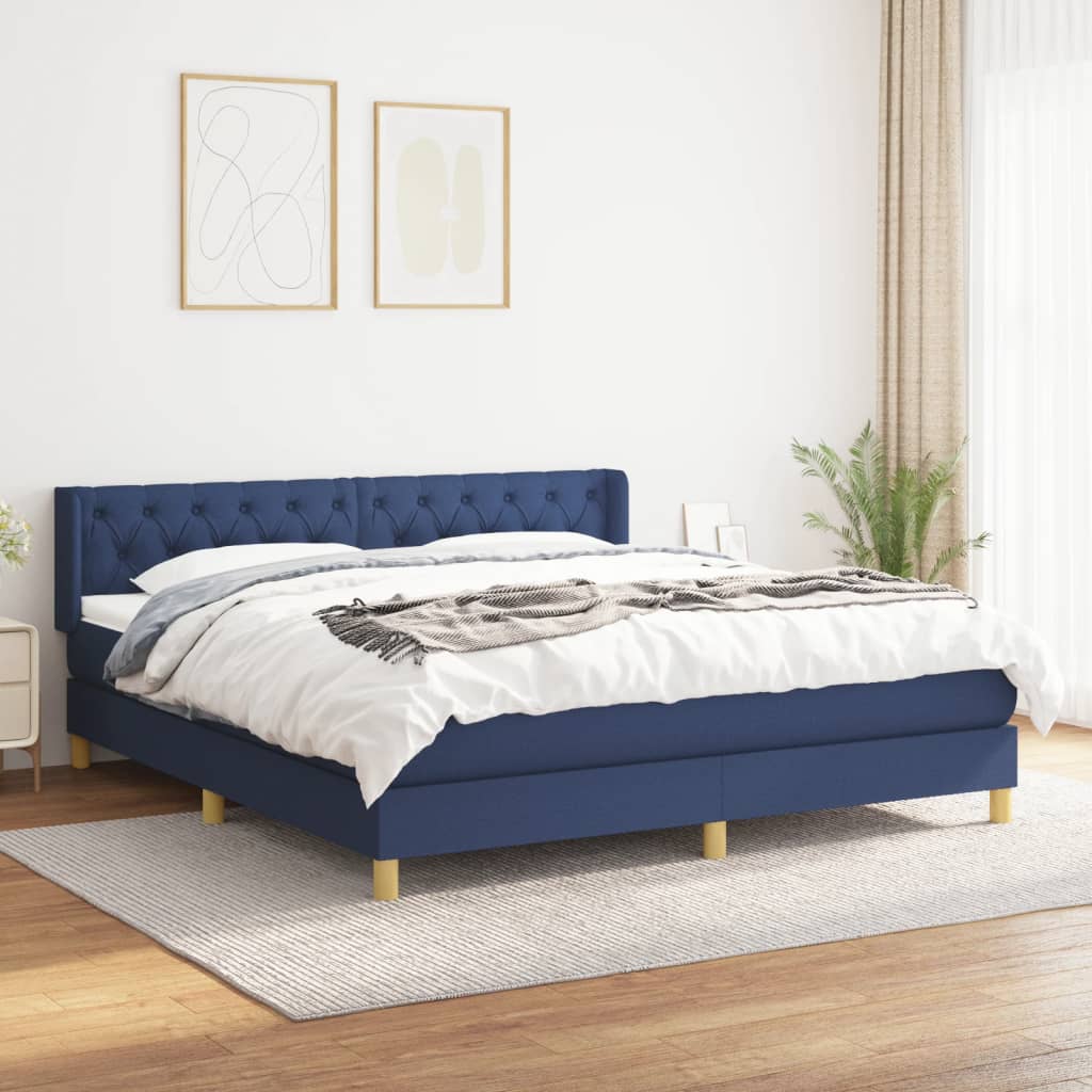 vidaXL Posteľný rám boxspring s matracom modrý 160x200 cm látka
