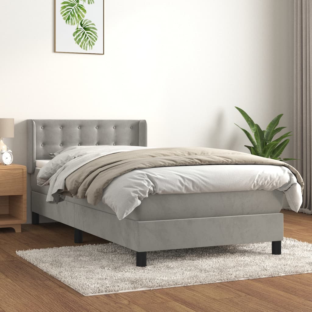 vidaXL Posteľný rám boxsping s matracom bledosivý 90x190 cm zamat