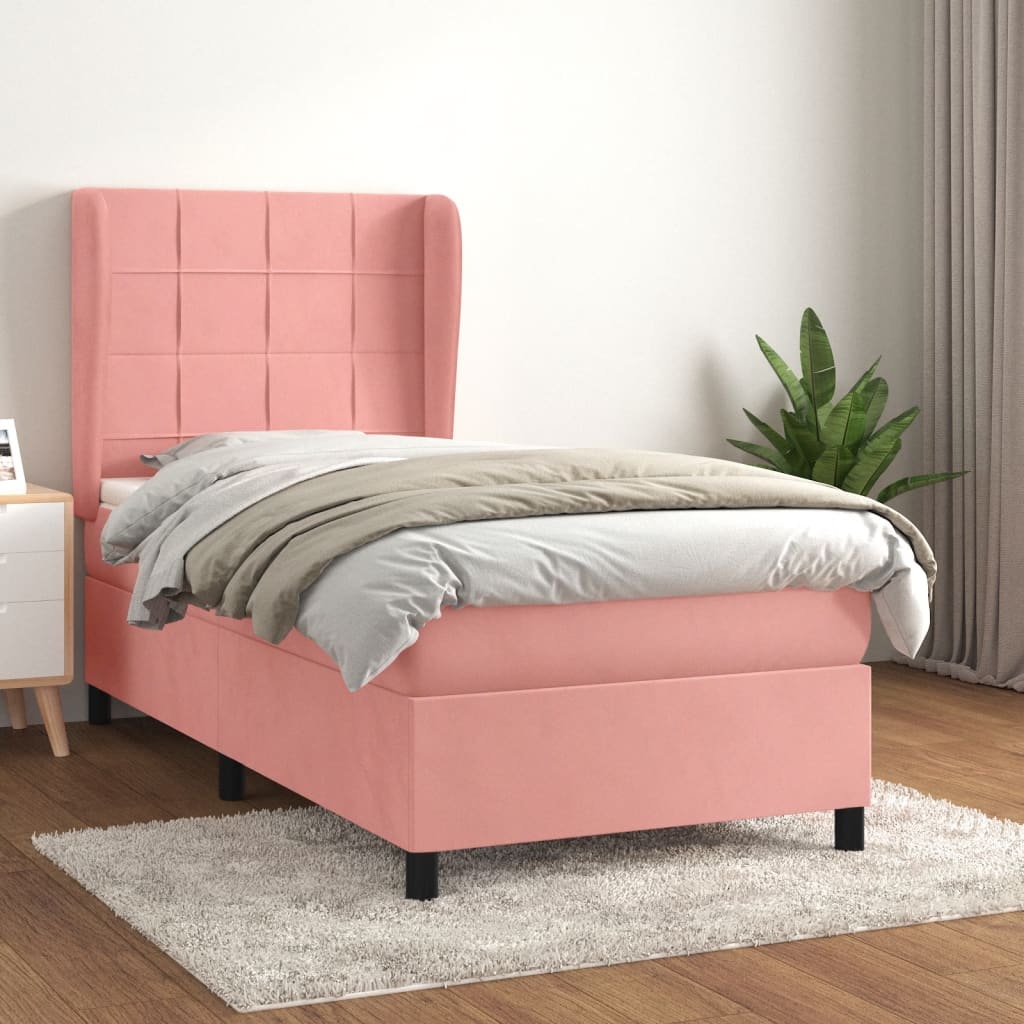 vidaXL Posteľný rám boxsping s matracom ružový 90x190 cm zamat