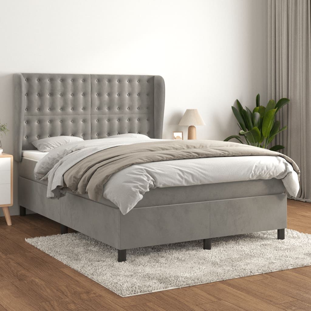 vidaXL Posteľný rám boxsping s matracom bledosivý 140x200 cm zamat