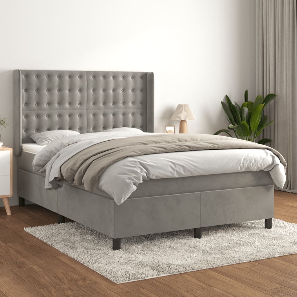 vidaXL Posteľný rám boxsping s matracom bledosivý 140x190 cm zamat