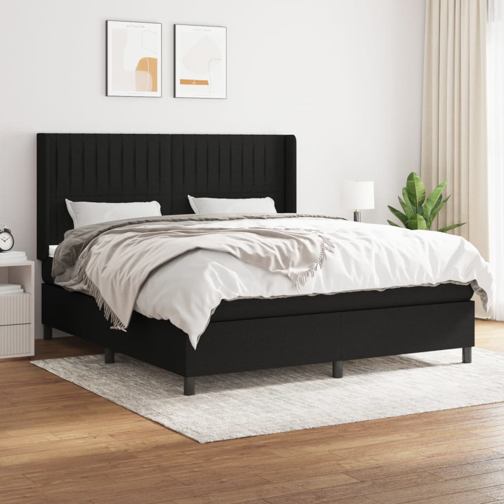 vidaXL Posteľný rám boxspring s matracom čierny 180x200 cm látka