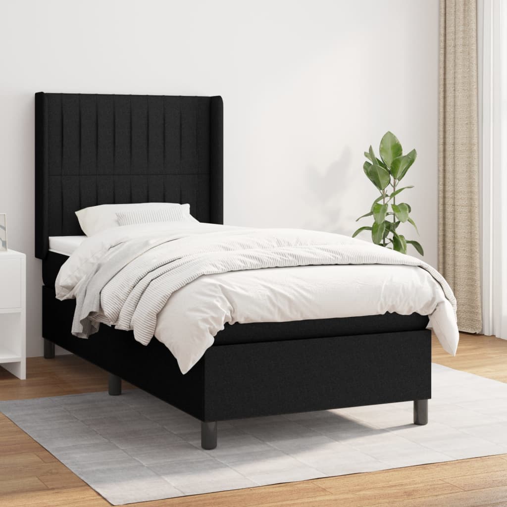vidaXL Posteľný rám boxspring s matracom čierny 90x200 cm látka