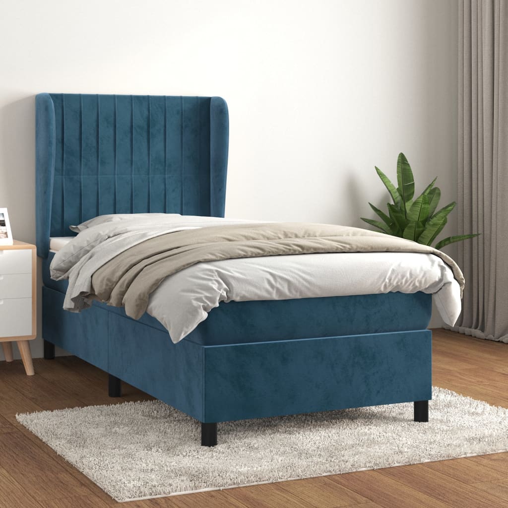 vidaXL Posteľný rám boxsping s matracom tmavomodrý 90x190 cm zamat
