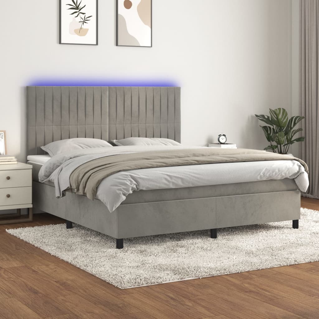 vidaXL Posteľ boxsping s matracom a LED bledosivá 180x200 cm zamat