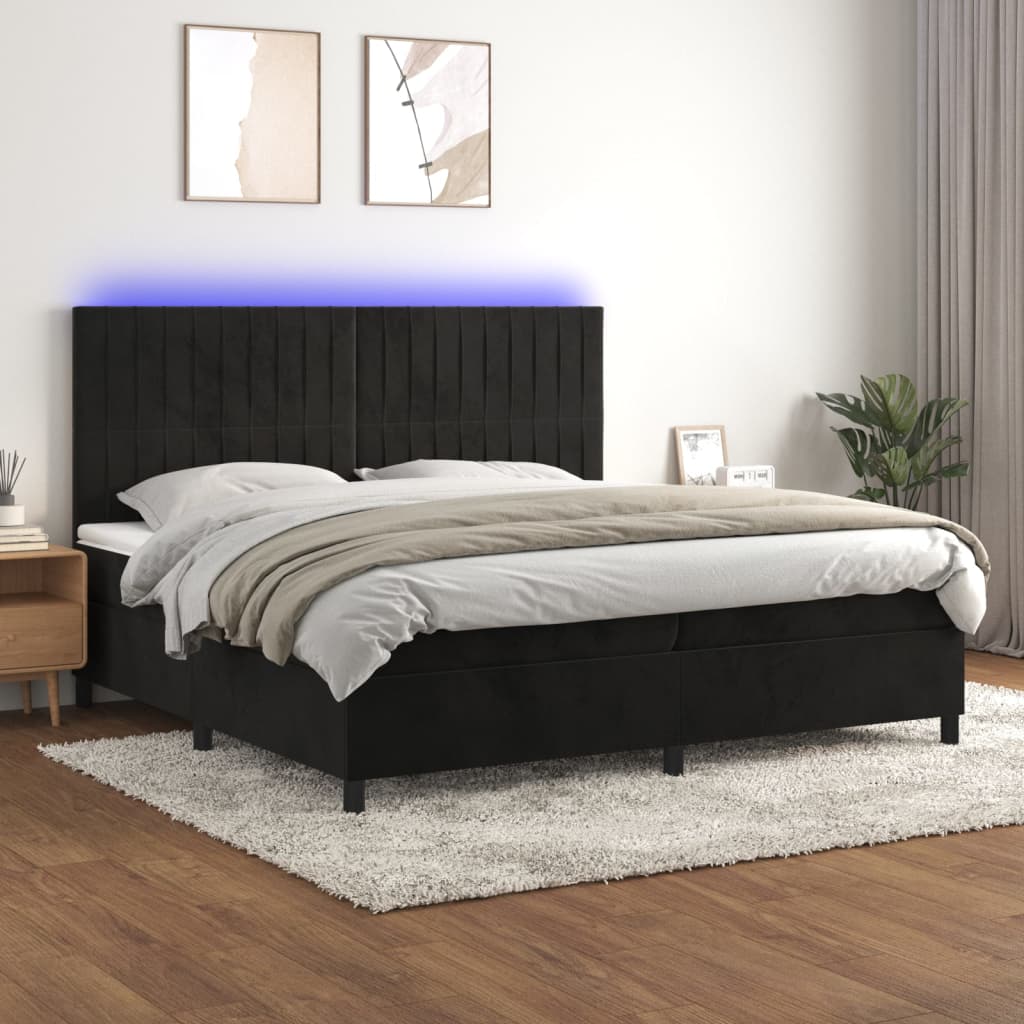 vidaXL Posteľ boxsping s matracom a LED čierna 200x200 cm zamat