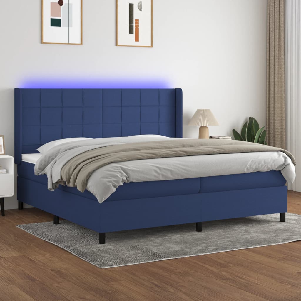 vidaXL Posteľ boxsping s matracom a LED modrá 200x200 cm látka