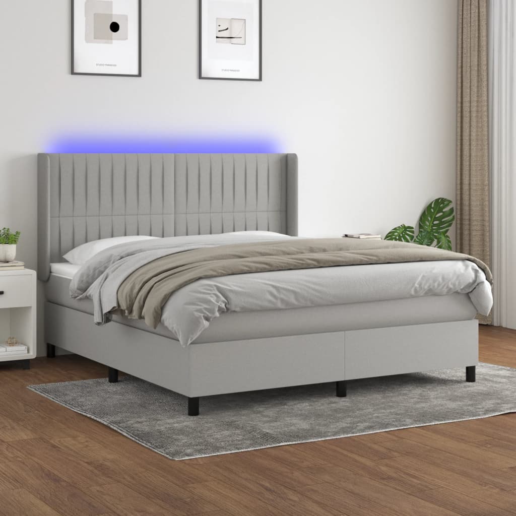 vidaXL Posteľ boxsping s matracom a LED bledosivá 180x200 cm látka