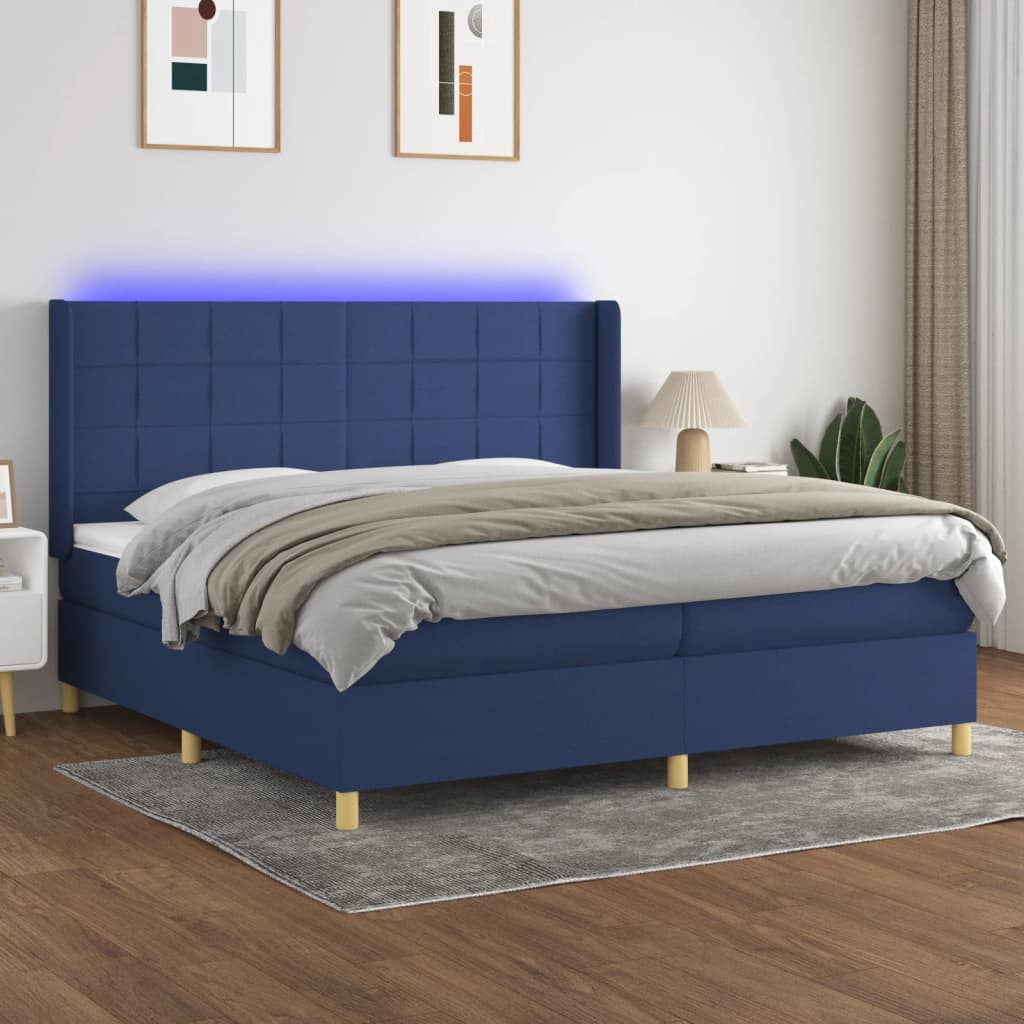 vidaXL Posteľ boxsping s matracom a LED modrá 200x200 cm látka